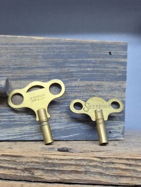 Vintage Sessions & E. A. Welch Brass Wind-Up Clock Keys - Brass